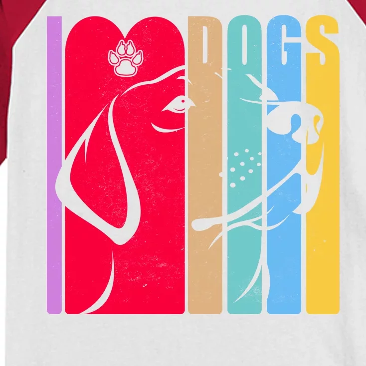 Retro I Love Dogs Kids Colorblock Raglan Jersey