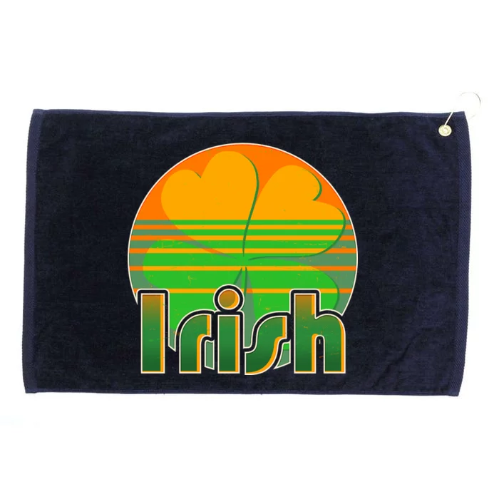 Retro Irish Shamrock Emblem Grommeted Golf Towel