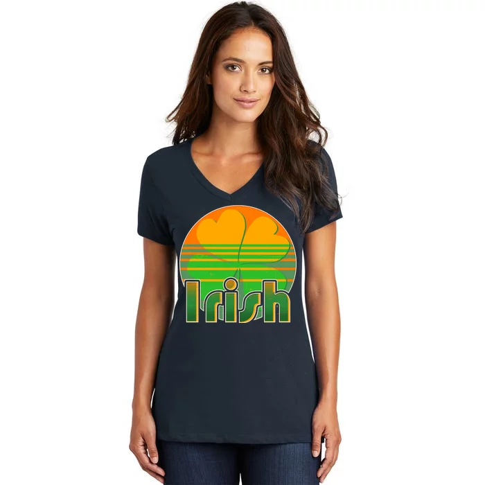 Retro Irish Shamrock Emblem Women's V-Neck T-Shirt