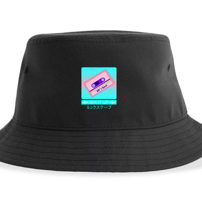 Retro Japanese Vaporwave Mix Tape Sustainable Bucket Hat