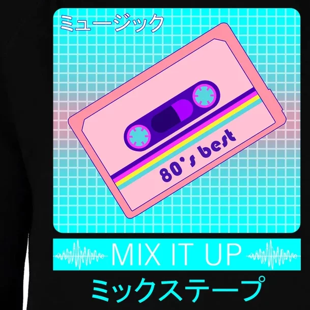 Retro Japanese Vaporwave Mix Tape Womens Funnel Neck Pullover Hood