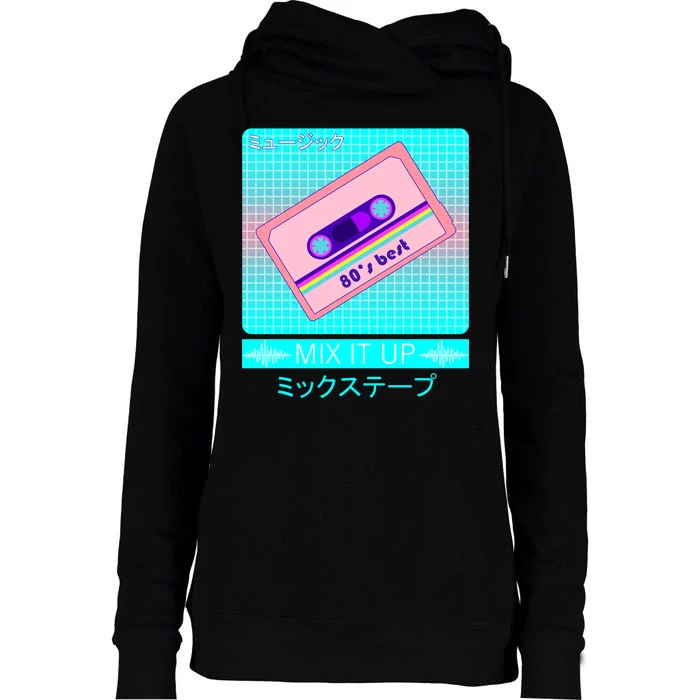 Retro Japanese Vaporwave Mix Tape Womens Funnel Neck Pullover Hood