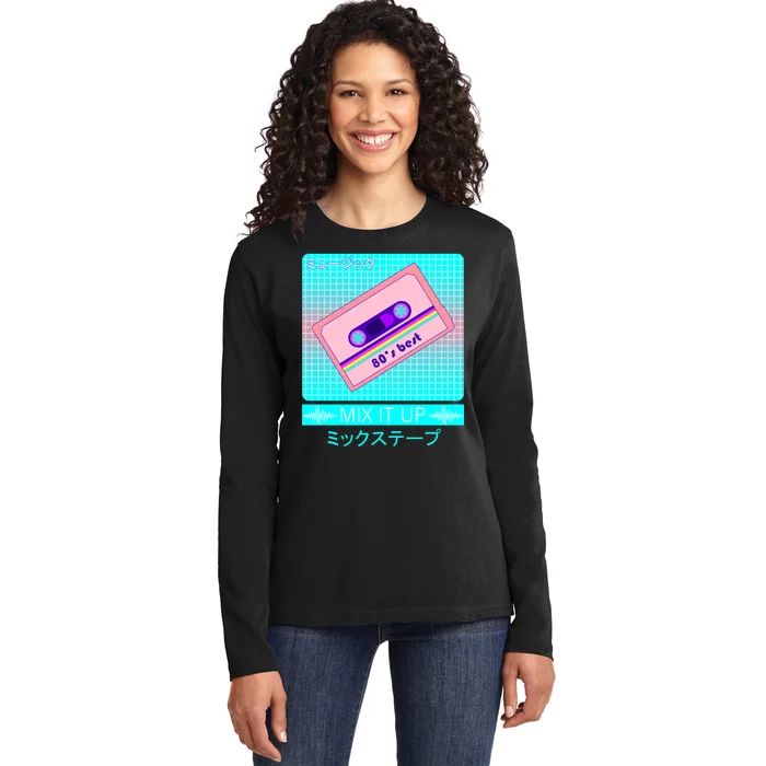 Retro Japanese Vaporwave Mix Tape Ladies Long Sleeve Shirt