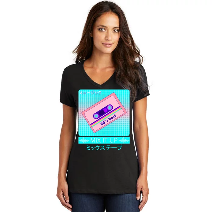 Retro Japanese Vaporwave Mix Tape Women's V-Neck T-Shirt