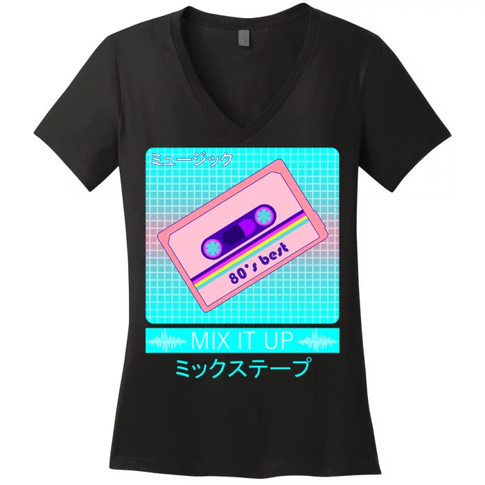 Retro Japanese Vaporwave Mix Tape Women's V-Neck T-Shirt