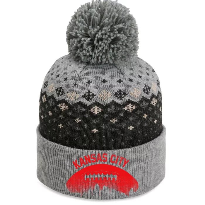 Retro Kansas City Football Skyline The Baniff Cuffed Pom Beanie