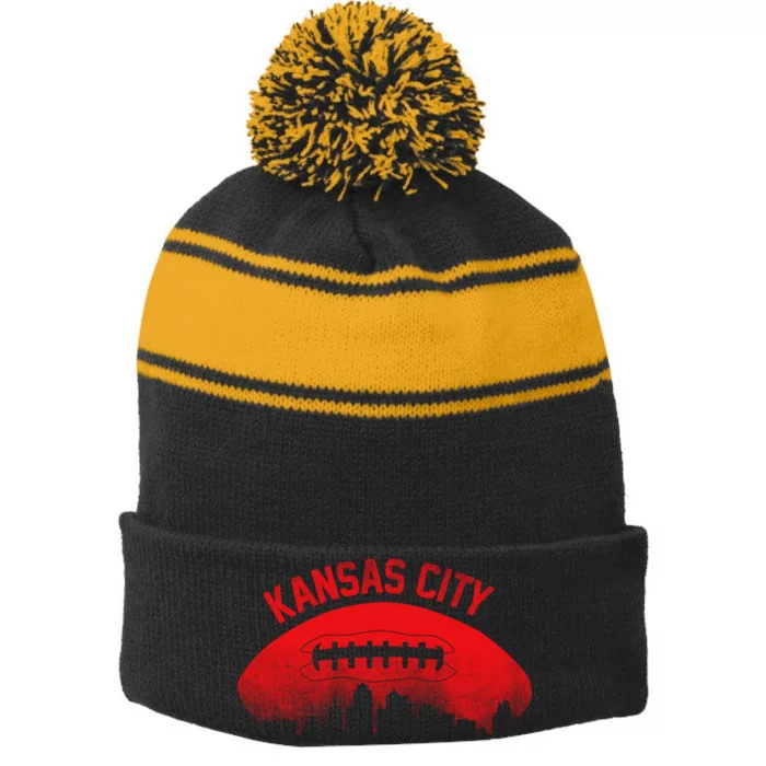 Retro Kansas City Football Skyline Stripe Pom Pom Beanie