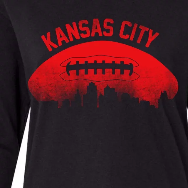 Retro Kansas City Football Skyline Womens Cotton Relaxed Long Sleeve T-Shirt