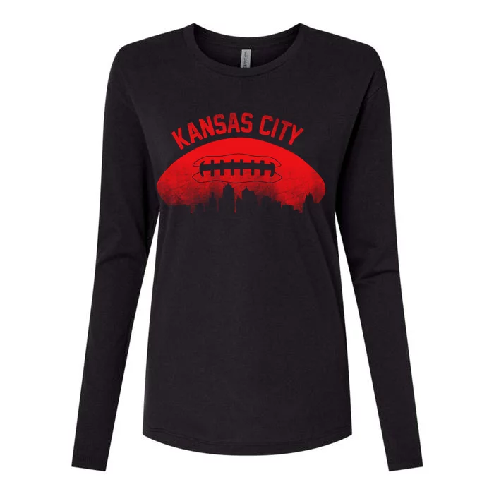 Retro Kansas City Football Skyline Womens Cotton Relaxed Long Sleeve T-Shirt