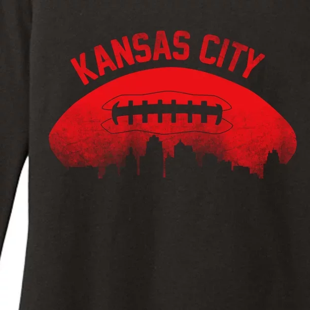 Retro Kansas City Football Skyline Womens CVC Long Sleeve Shirt