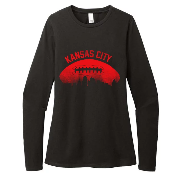 Retro Kansas City Football Skyline Womens CVC Long Sleeve Shirt