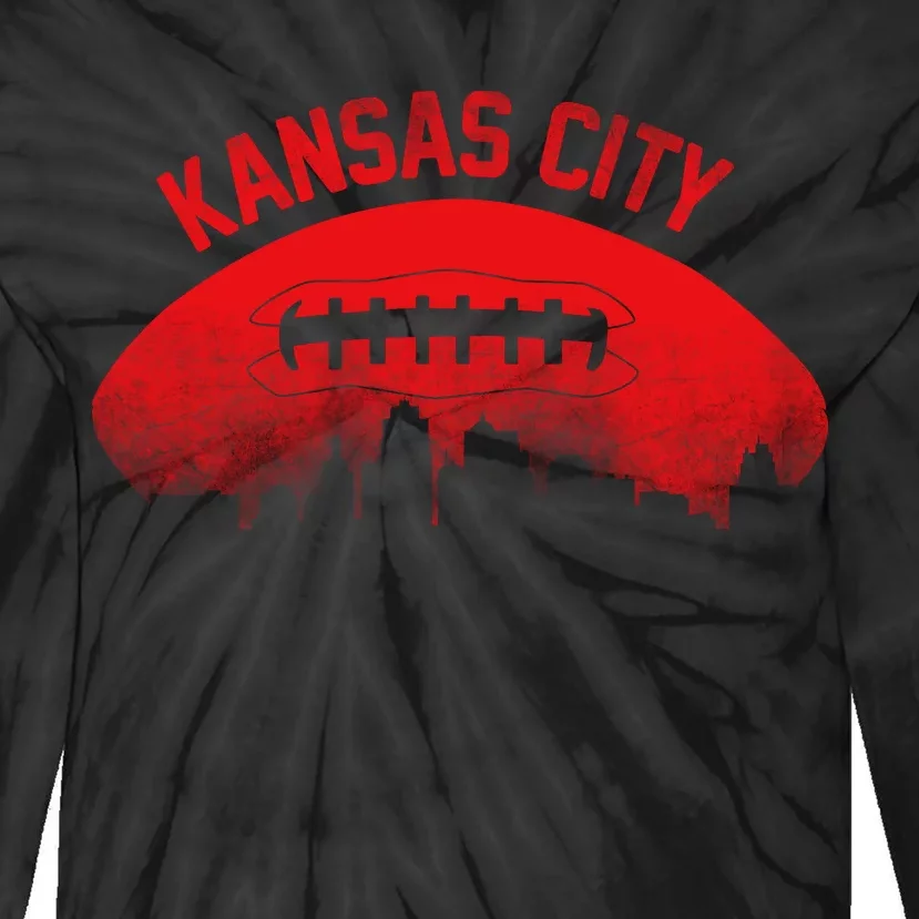 Retro Kansas City Football Skyline Tie-Dye Long Sleeve Shirt