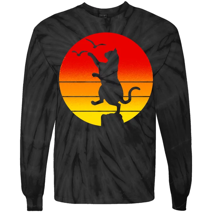 Retro Karate Cat 80's Movies Tie-Dye Long Sleeve Shirt