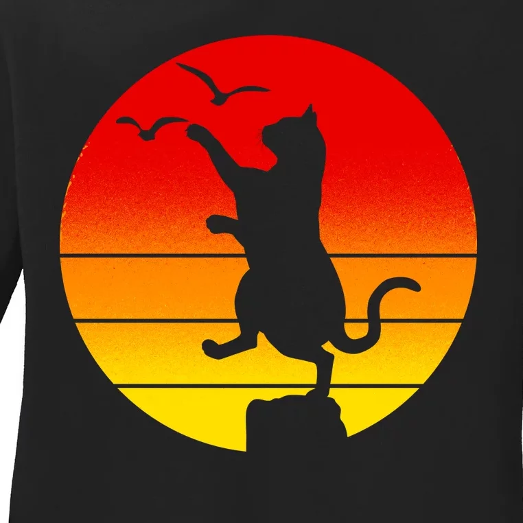 Retro Karate Cat 80's Movies Ladies Long Sleeve Shirt