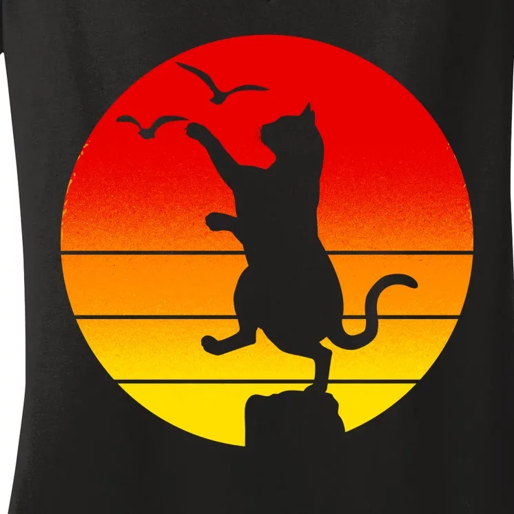 Retro Karate Cat 80's Movies Women's V-Neck T-Shirt