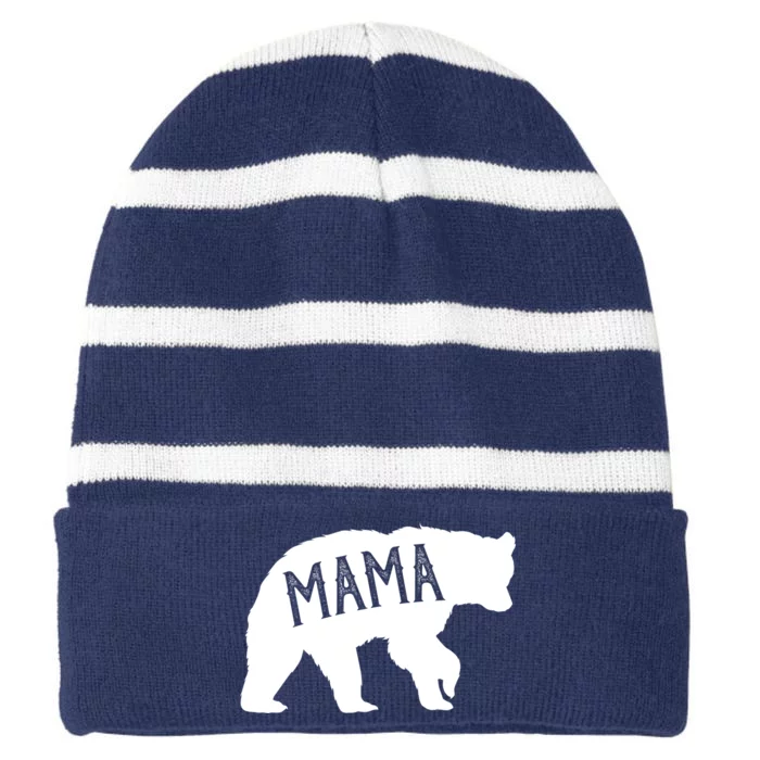 Retro Mama Bear Striped Beanie with Solid Band