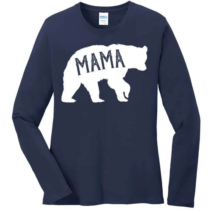 Retro Mama Bear Ladies Long Sleeve Shirt