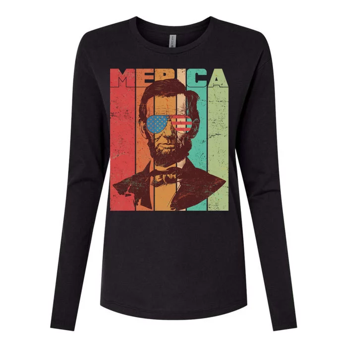 Retro Merica Lincoln Womens Cotton Relaxed Long Sleeve T-Shirt