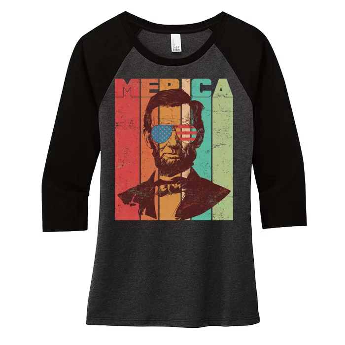 Retro Merica Lincoln Women's Tri-Blend 3/4-Sleeve Raglan Shirt