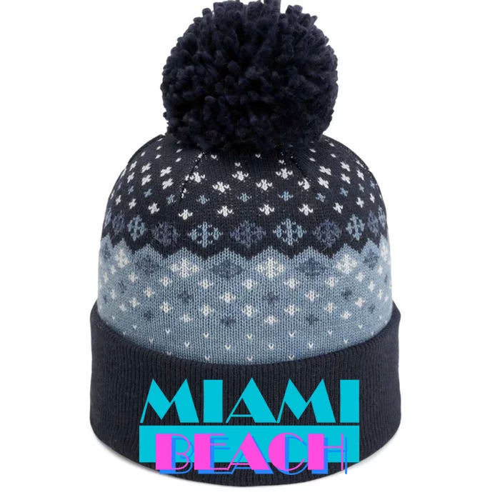 Retro Miami Beach Logo The Baniff Cuffed Pom Beanie