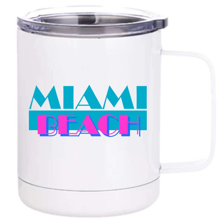 Retro Miami Beach Logo Front & Back 12oz Stainless Steel Tumbler Cup