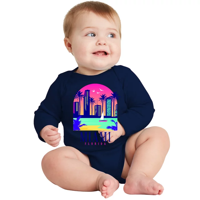 Retro Miami Florida Baby Long Sleeve Bodysuit