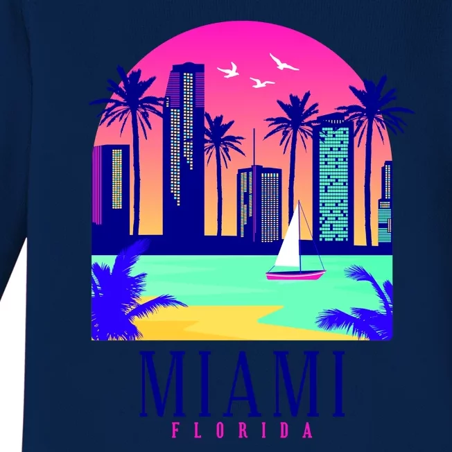 Retro Miami Florida Baby Long Sleeve Bodysuit