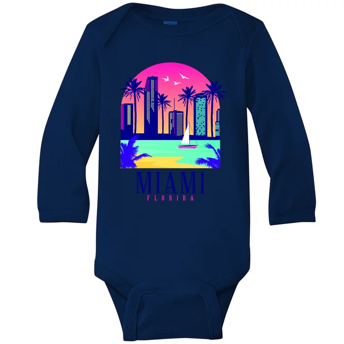 Retro Miami Florida Baby Long Sleeve Bodysuit