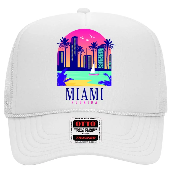 Retro Miami Florida High Crown Mesh Trucker Hat