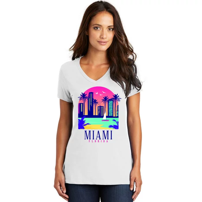 Retro Miami Florida Women's V-Neck T-Shirt