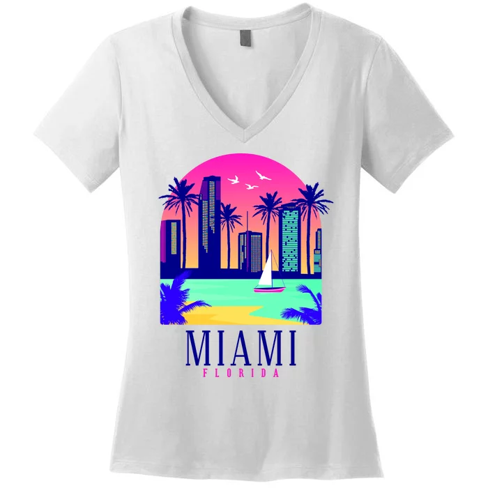 Retro Miami Florida Women's V-Neck T-Shirt