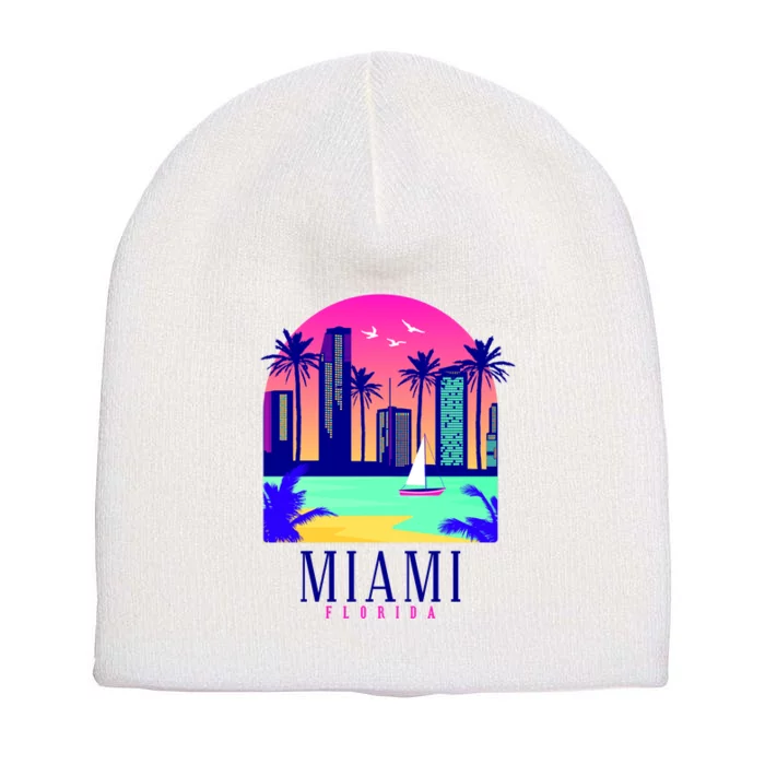 Retro Miami Florida Short Acrylic Beanie