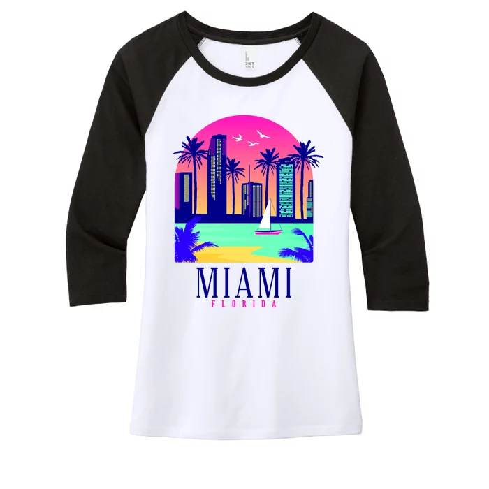 Retro Miami Florida Women's Tri-Blend 3/4-Sleeve Raglan Shirt