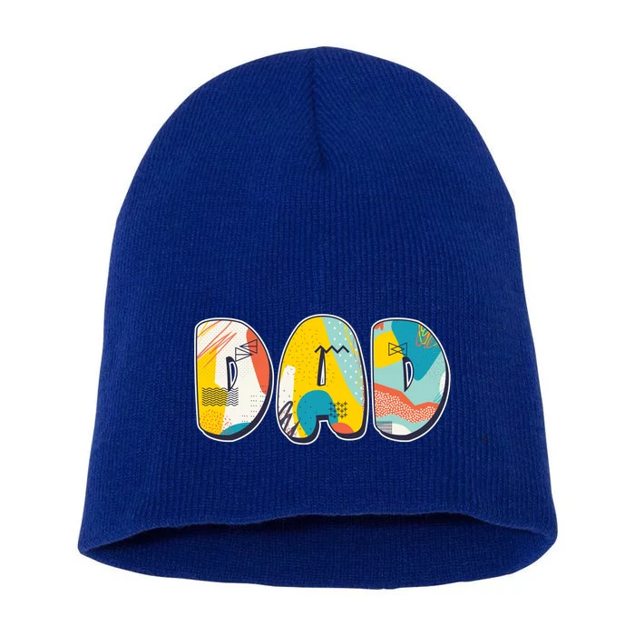 Retro Mod Pattern Dad Logo Short Acrylic Beanie