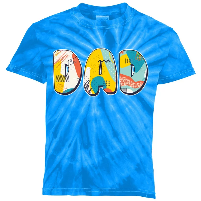 Retro Mod Pattern Dad Logo Kids Tie-Dye T-Shirt