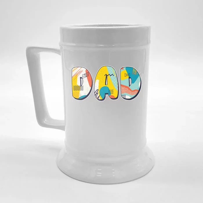 Retro Mod Pattern Dad Logo Front & Back Beer Stein