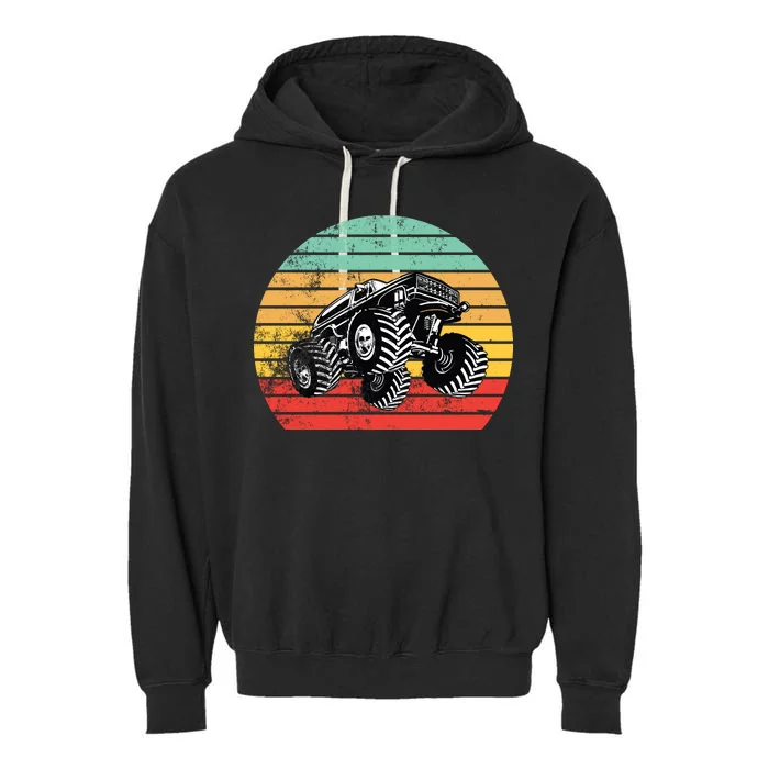 Retro Monster Truck Emblem Garment-Dyed Fleece Hoodie