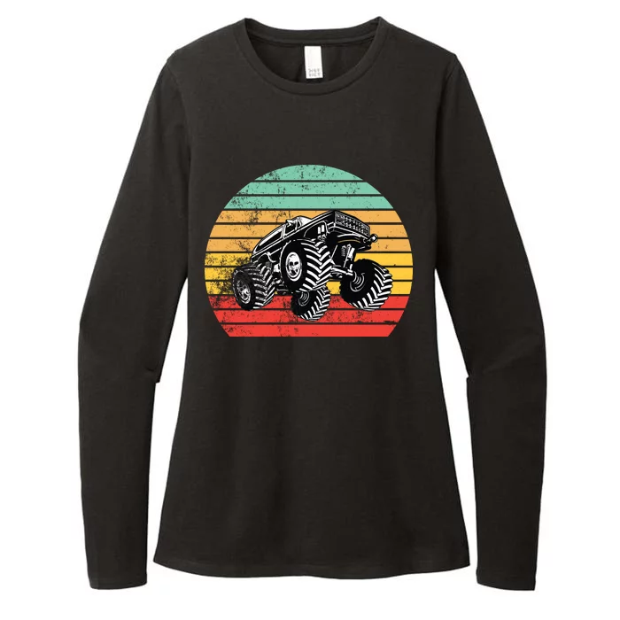 Retro Monster Truck Emblem Womens CVC Long Sleeve Shirt