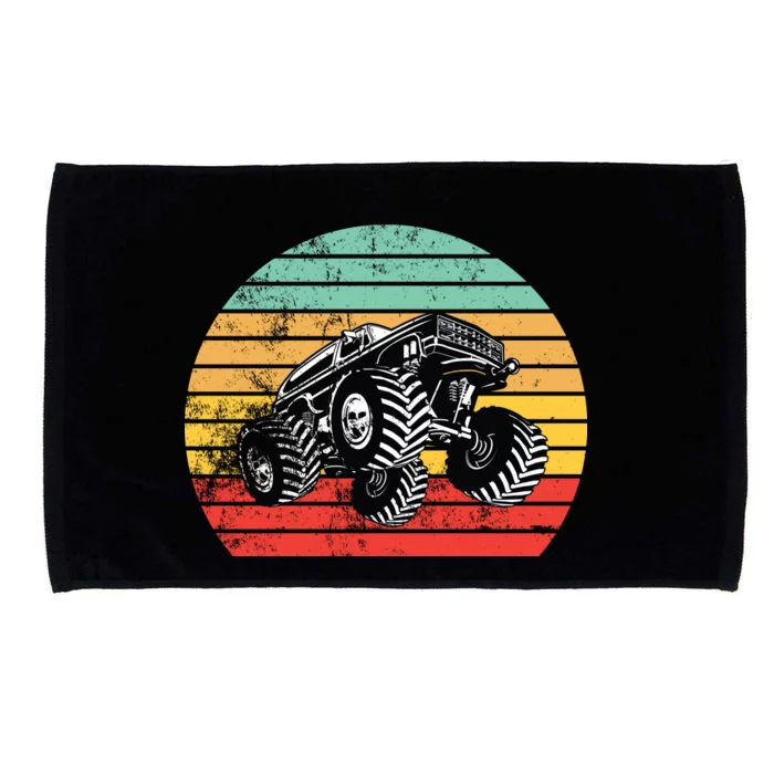 Retro Monster Truck Emblem Microfiber Hand Towel