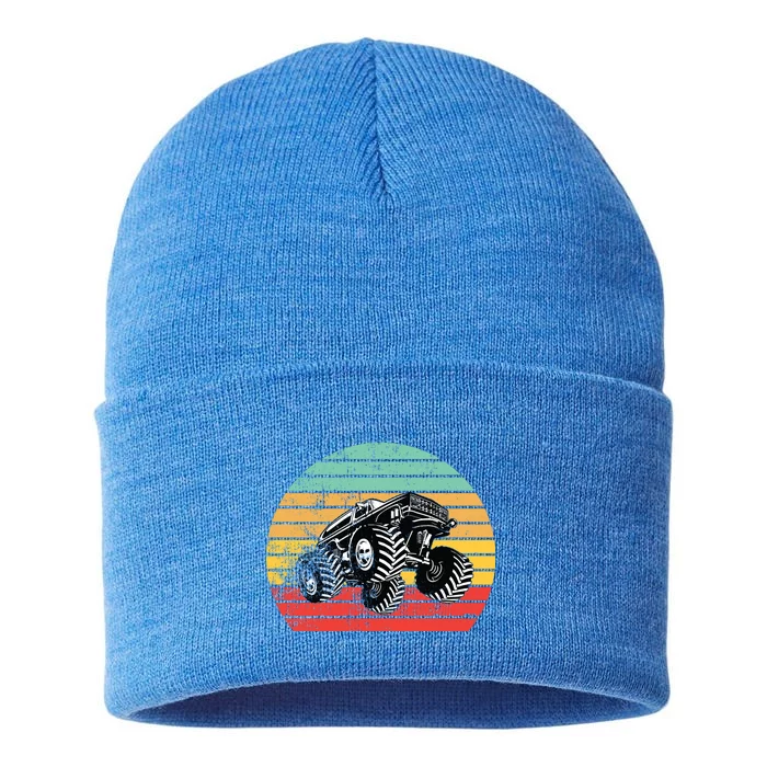 Retro Monster Truck Emblem Sustainable Knit Beanie