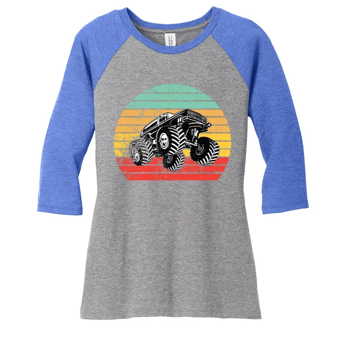 Retro Monster Truck Emblem Women's Tri-Blend 3/4-Sleeve Raglan Shirt