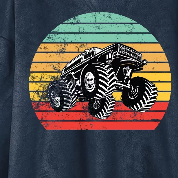 Retro Monster Truck Emblem Hooded Wearable Blanket