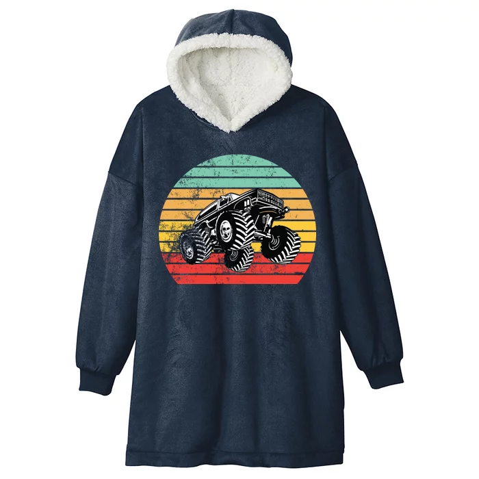 Retro Monster Truck Emblem Hooded Wearable Blanket