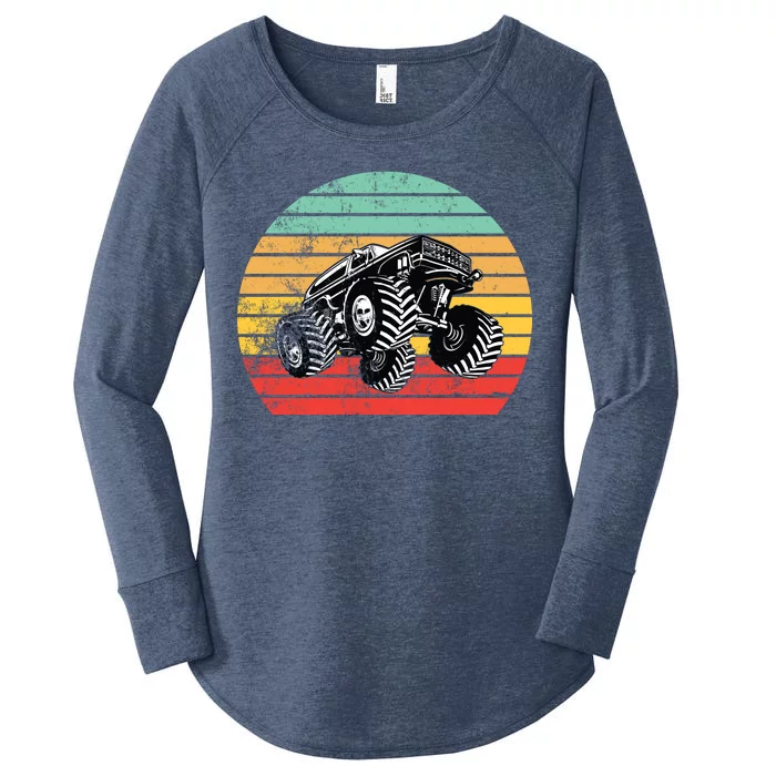 Retro Monster Truck Emblem Women's Perfect Tri Tunic Long Sleeve Shirt