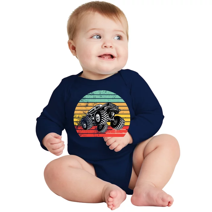 Retro Monster Truck Emblem Baby Long Sleeve Bodysuit