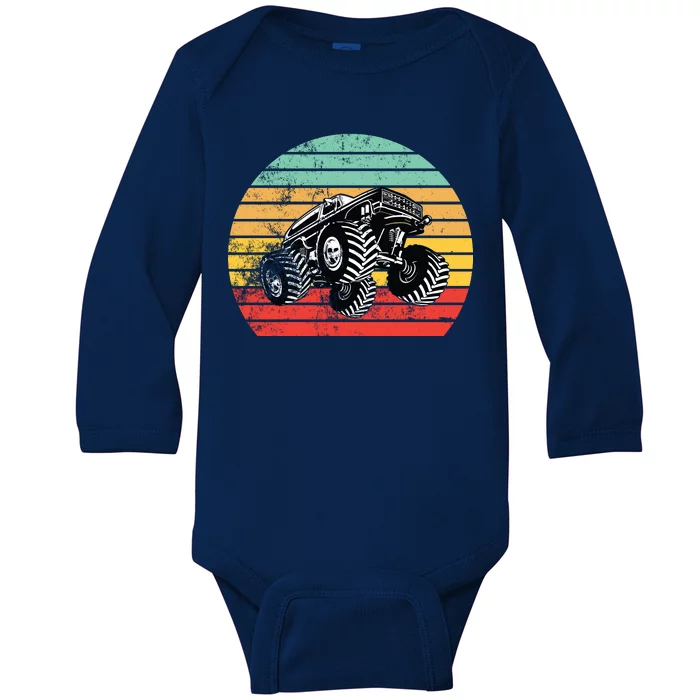 Retro Monster Truck Emblem Baby Long Sleeve Bodysuit