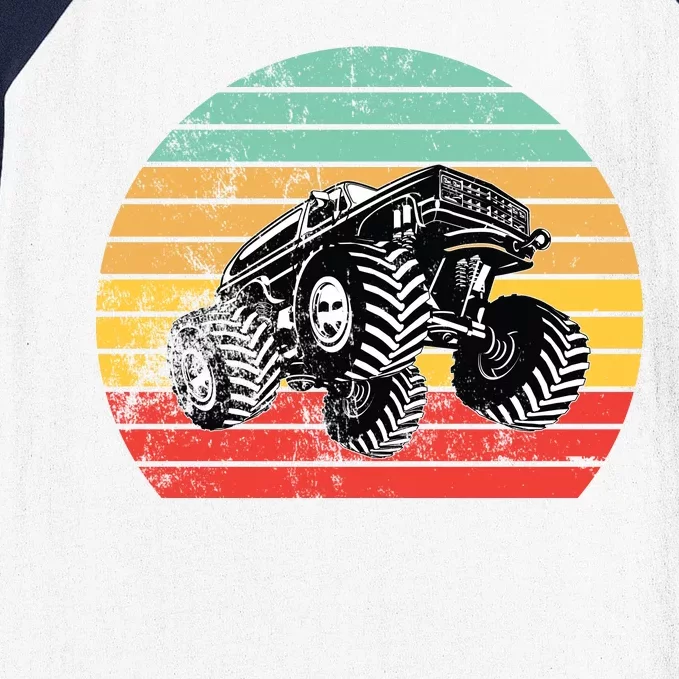 Retro Monster Truck Emblem Baseball Sleeve Shirt