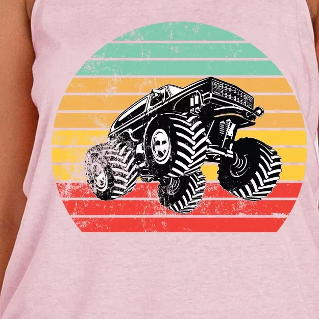 Retro Monster Truck Emblem Women's Knotted Racerback Tank