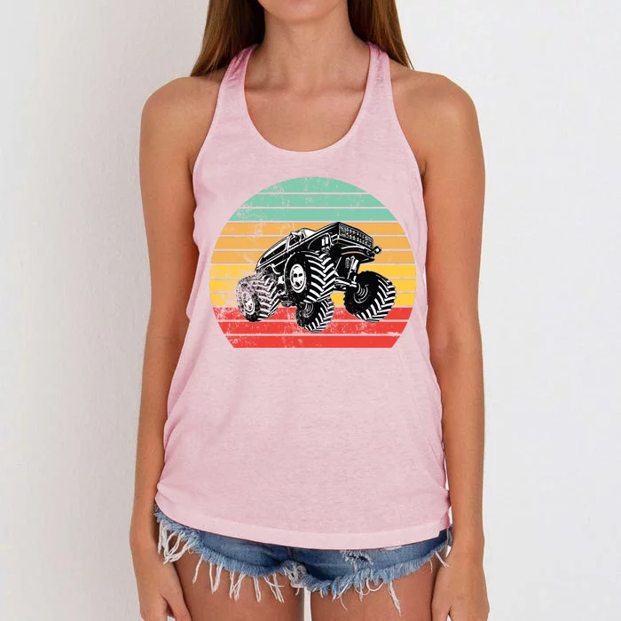 Retro Monster Truck Emblem Women's Knotted Racerback Tank