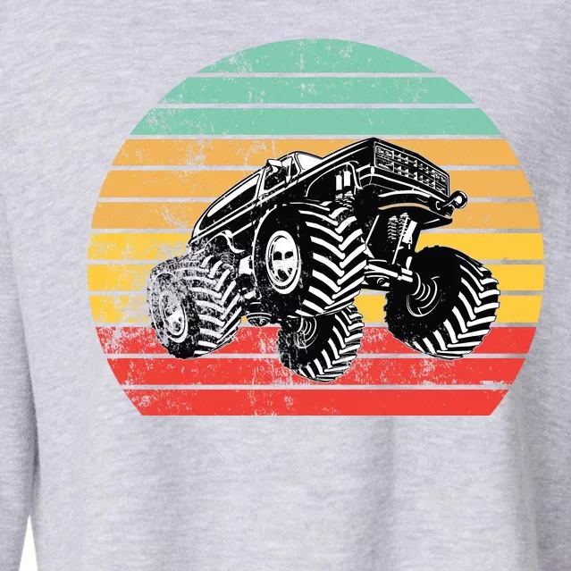 Retro Monster Truck Emblem Cropped Pullover Crew